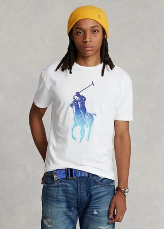 Vita Ralph Lauren T-shirts med stor ponnytröja i klassisk passform för män