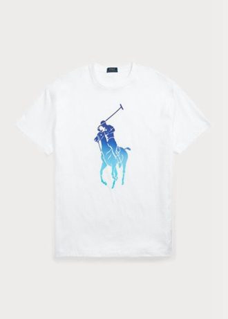 Vita Ralph Lauren T-shirts med stor ponnytröja i klassisk passform för män