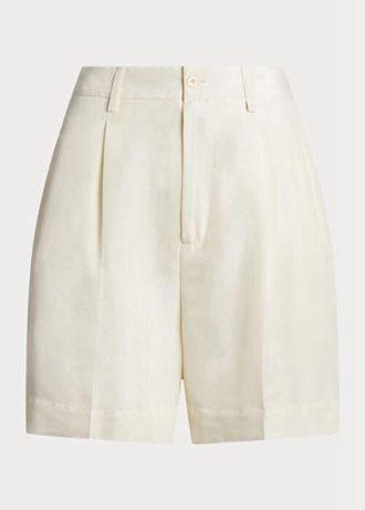 Vita Ralph Lauren Tracy Plisserade Silk Shantung Shorts för kvinnor