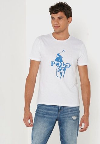 Vita Ralph Lauren tryckta T-shirts med rund hals för män