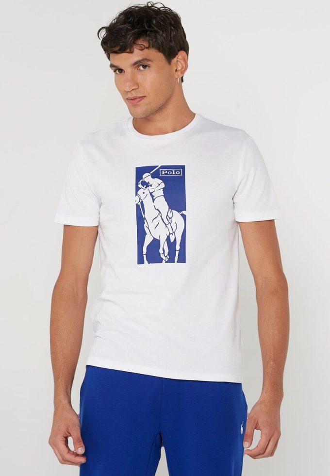 Vita Ralph Lauren tryckta T-shirts med rund hals för män