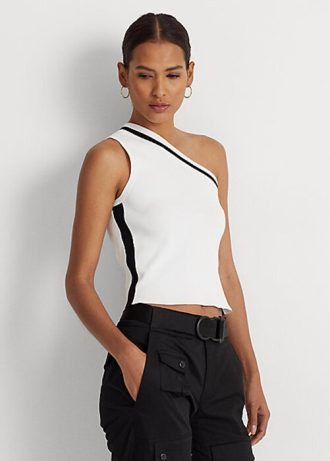 Vita Ralph Lauren tvåfärgade enaxeltröjor för kvinnor