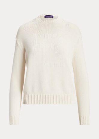 Vita Ralph Lauren utsmyckade RL-tröjor i bomullsblandning för kvinnor