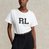 Vita T-shirts för Ralph Lauren Rl logotyp för kvinnor