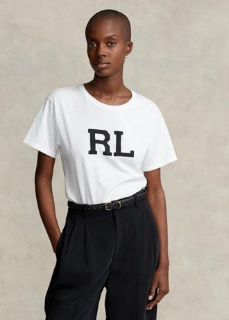 Vita T-shirts för Ralph Lauren Rl logotyp för kvinnor