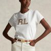 Vita T-shirts från Ralph Lauren Rl-mockaapplikationer för kvinnor