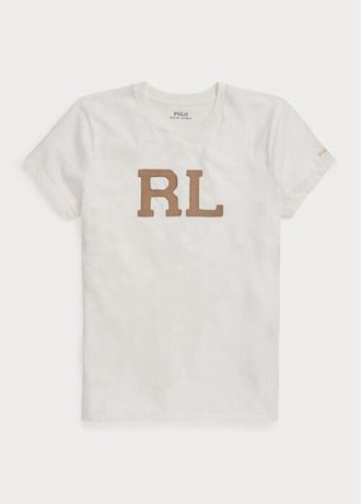 Vita T-shirts från Ralph Lauren Rl-mockaapplikationer för kvinnor