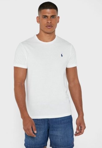 Vita t-shirts med rund hals för män Ralph Lauren bröstlogotyp Vita t-shirts med rund hals för män Ralph Lauren bröstlogotyp