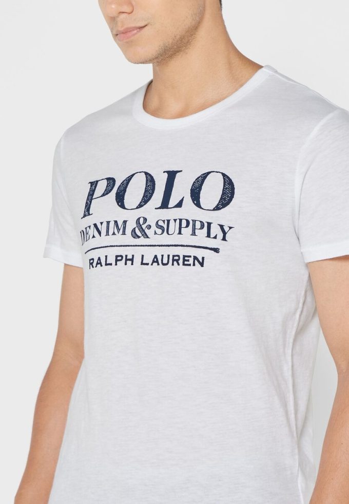Vita t-shirts med rund hals för män Ralph Lauren slogan