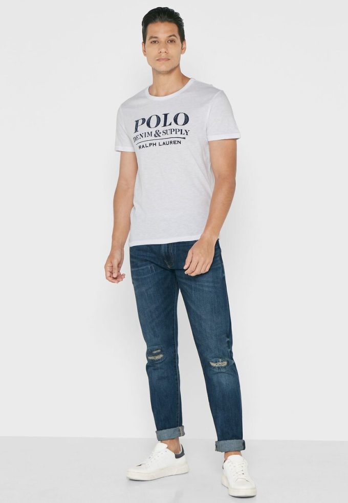 Vita t-shirts med rund hals för män Ralph Lauren slogan
