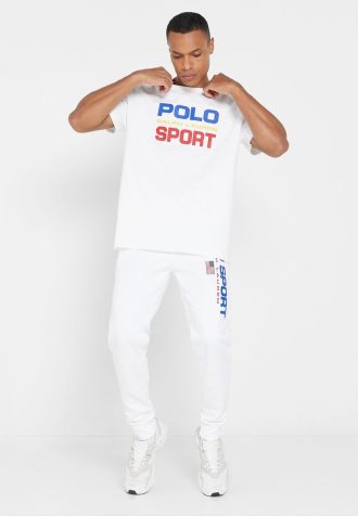 Vita träningsbyxor med Ralph Lauren logotyp för män Vita träningsbyxor med Ralph Lauren logotyp för män