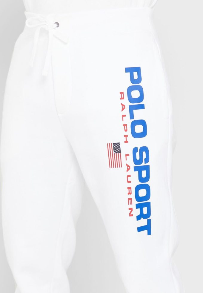 Vita träningsbyxor med Ralph Lauren logotyp för män Vita träningsbyxor med Ralph Lauren logotyp för män